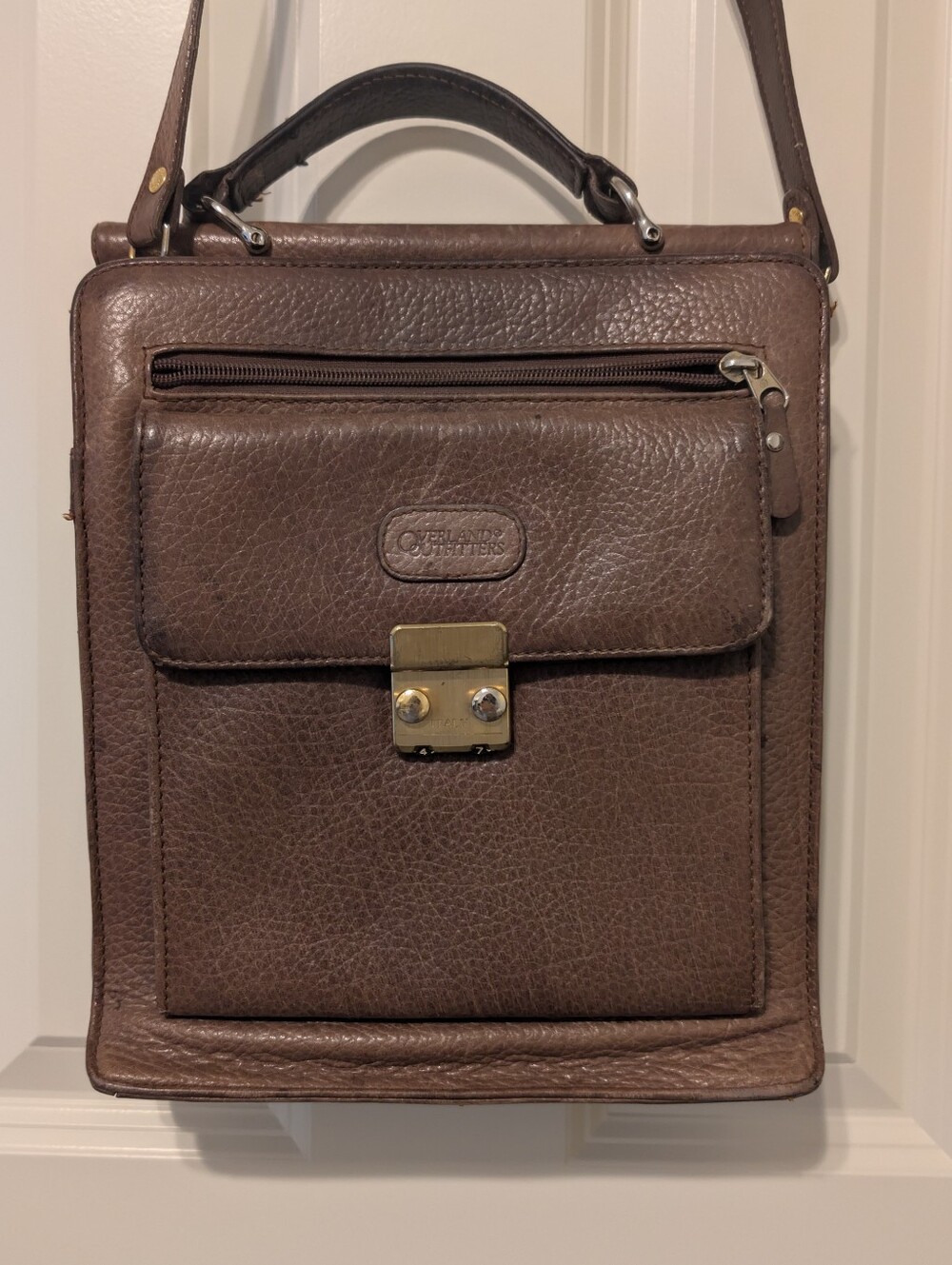 Vintage Overland Outfitters Brown Leather Crossbody Briefcase Bag